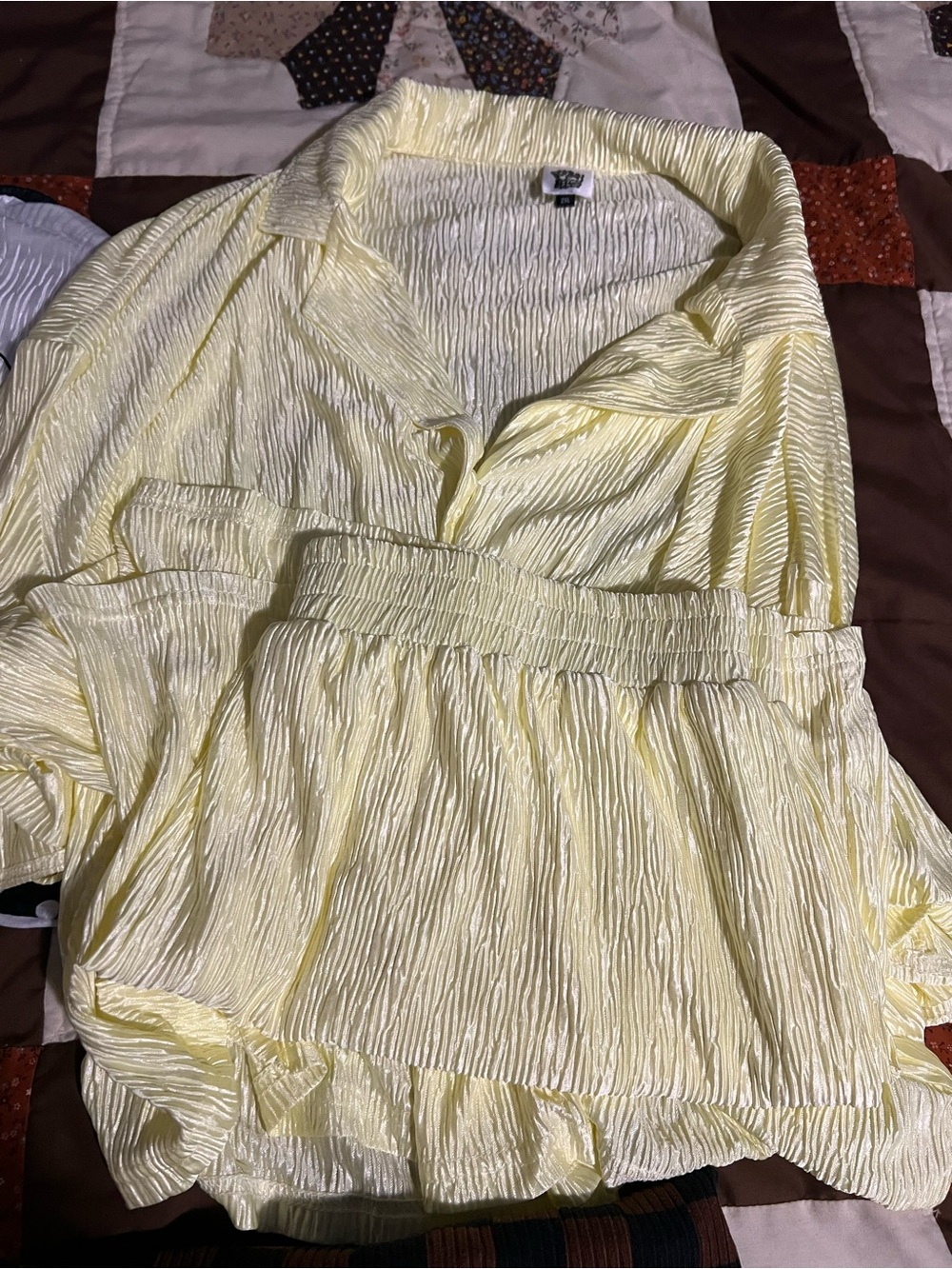 Light Yellow Crinkle Button-Up Top - Women